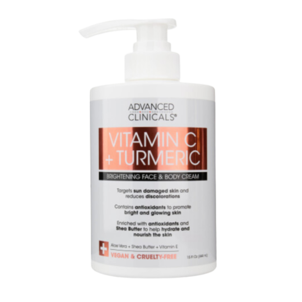 Advanced Clinicals Vitamin C + Turmeric Brightening Face & Body Cream 444ml